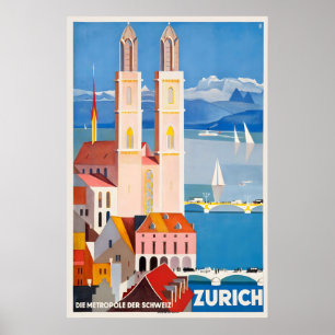 Impression de poster de voyage vintage de Zurich S