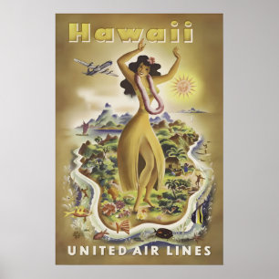 Impression de poster de voyage vintage Hawaii, dan