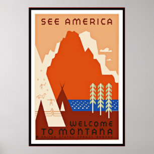 Impression de poster vintage Voir l'Amérique Monta