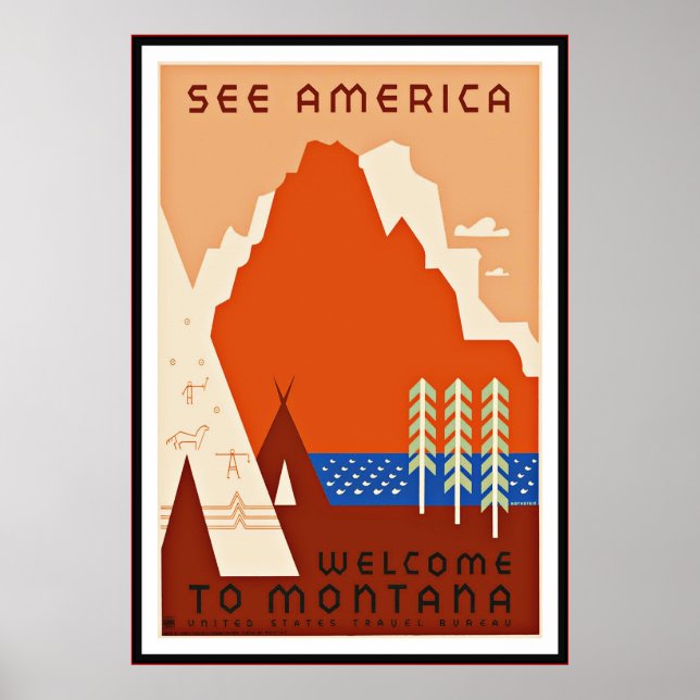 Impression de poster vintage Voir l'Amérique Monta (Devant)