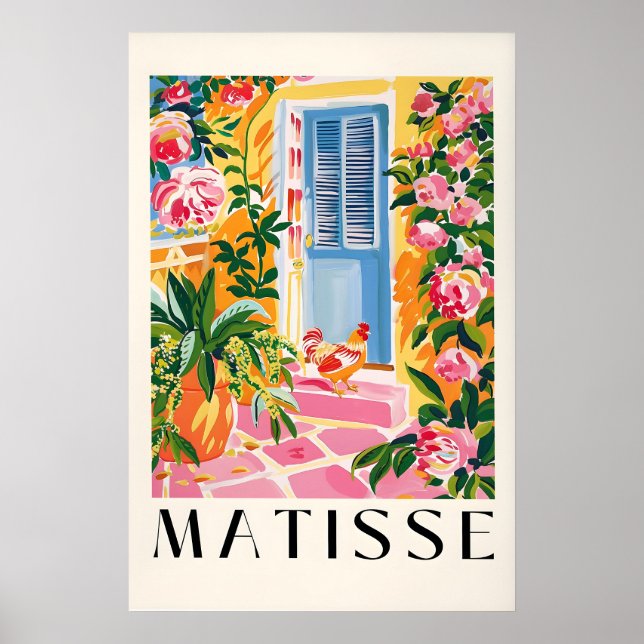 Impression de poulet de style Matisse rose ferme d (Devant)