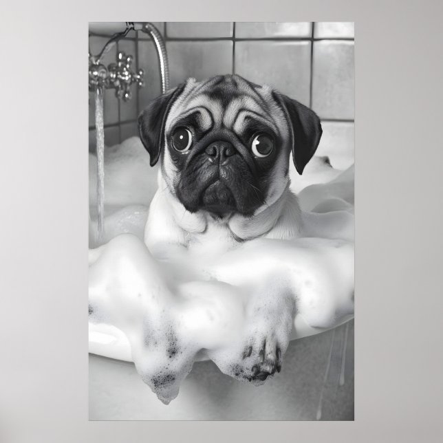 Impression de Pug dans la baignoire, Art de chien  (Devant)