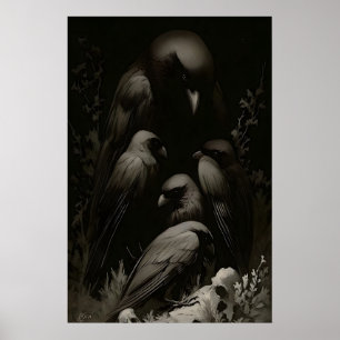 Impression de rassemblement de corbeaux Dark Acade