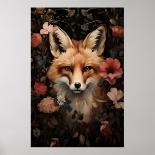 Impression de renard botanique, art floral Dark Ac