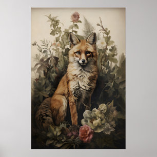 Impression de renard botanique, forêt sombre de l'