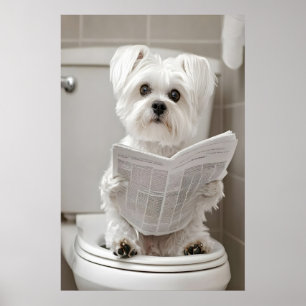 Impression de salle de bain de chien maltais drôle
