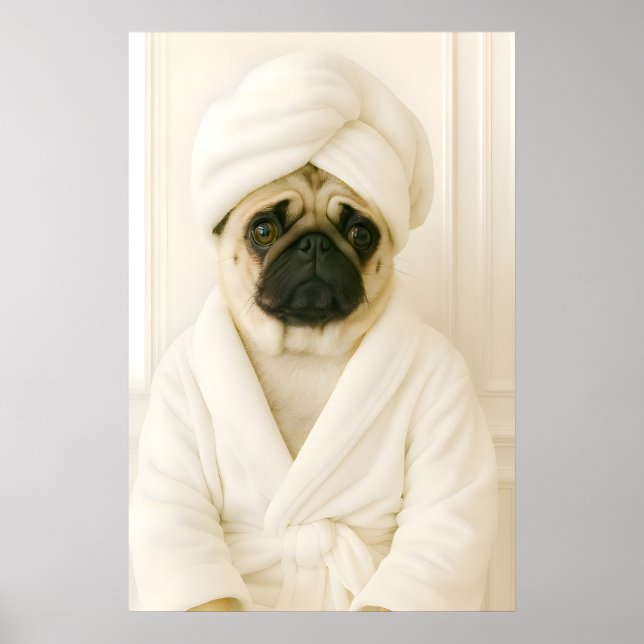 Impression de salle de bain drôle de Pug, Affiche  (Devant)