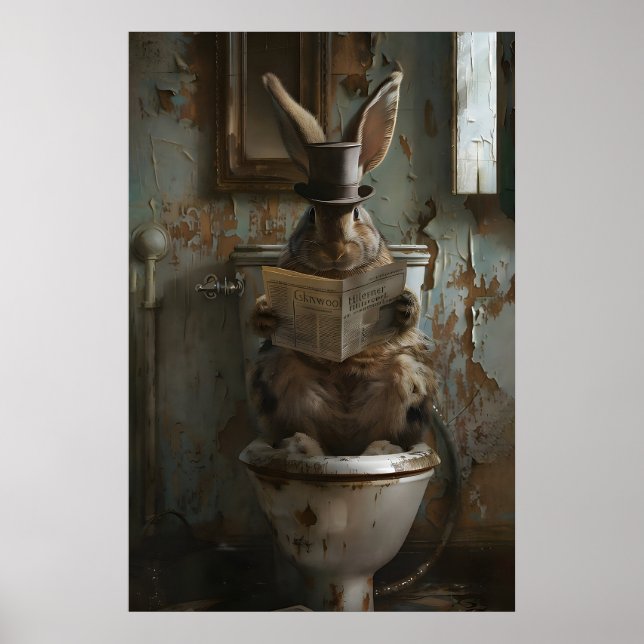 Impression de salle de bain lapin fantaisiste, got (Devant)