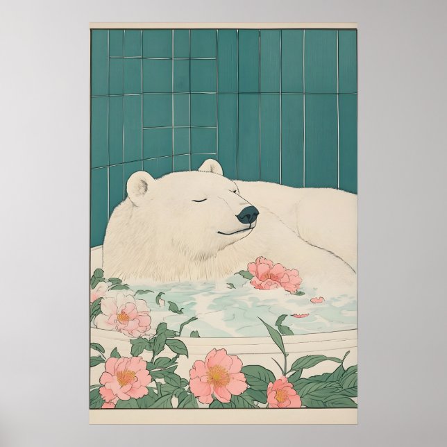 Impression de salle de bain ours polaire Ukiyo-e A (Devant)