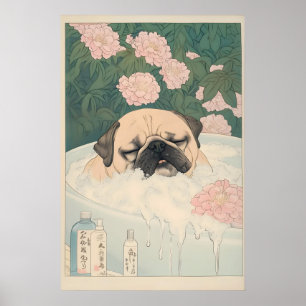 Impression de salle de bain Pug Kawaii Japandi Uki