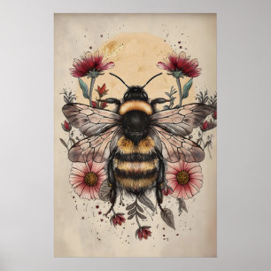 Impression de soleil de fleurs d'abeille, art bota