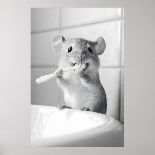 Impression de souris drôle se brossant les dents S