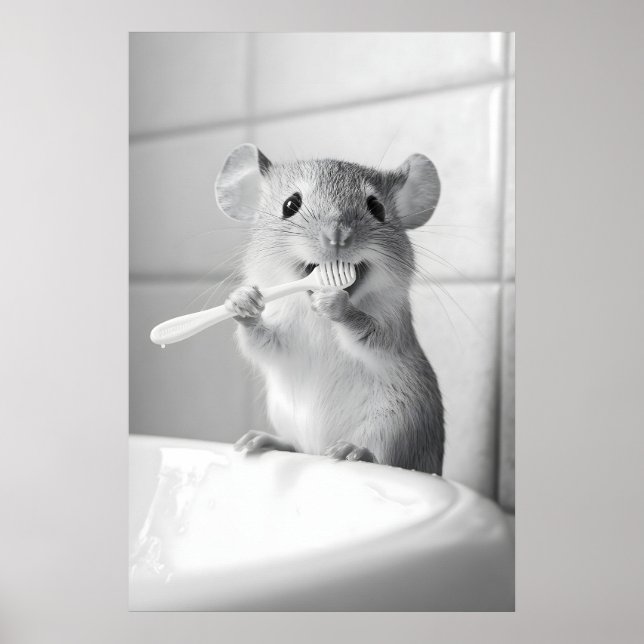 Impression de souris drôle se brossant les dents S (Devant)