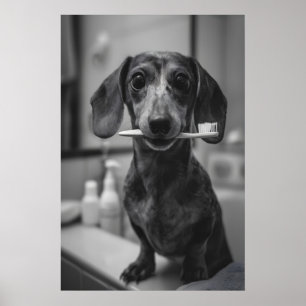 Impression de Teckels se brossant les dents, Chien
