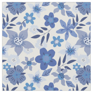 Impression de tissu monochromatique bleu floral