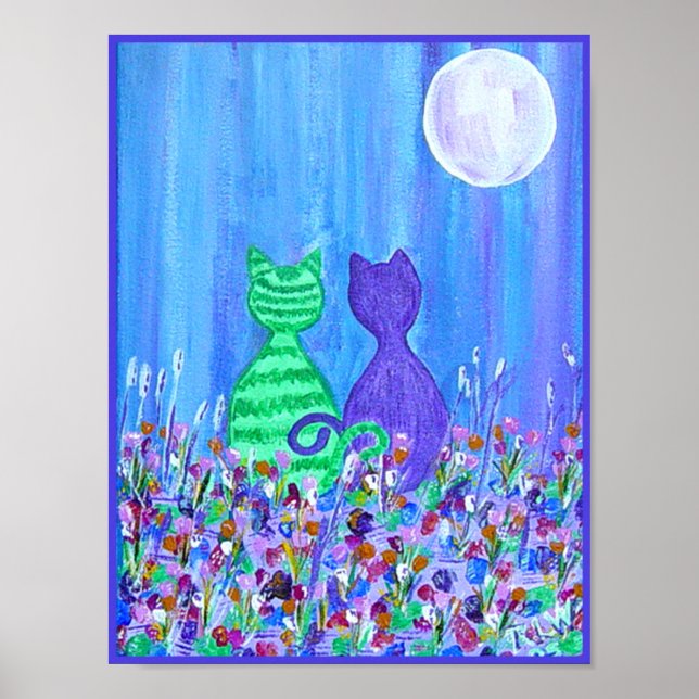 Impression de toile - Chats au clair de lune (Devant)