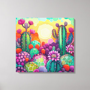 Impression de toile : Coucher de soleil sur Cactus