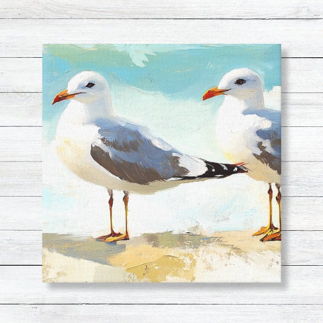 Impression de toile étirée (Seagulls - Coastal Beach House Art - Nature Inspired Wall Canvas)