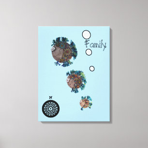 Impression de toile - Famille de poissons bleus et