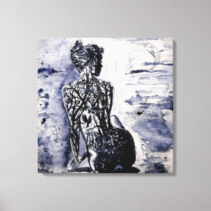 Impression de toile Nature Dame noir blanc aquarel