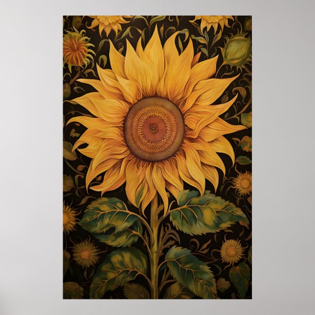 Impression de tournesol, académique sombre botaniq (Devant)