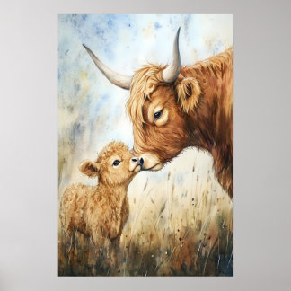 Impression de vache highland à l'aquarelle, Art an
