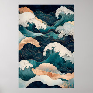 Impression de vague de l'océan japonais de style U