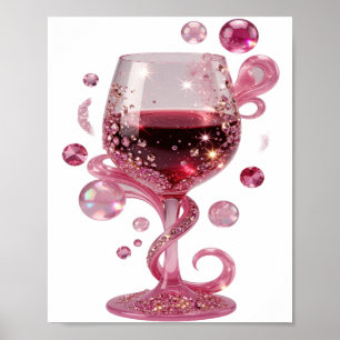 Impression de VERRE DE VIN rose en argent moderne