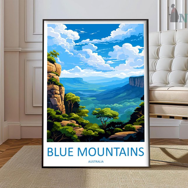 Impression de voyage Blue Mountain Art mural Blue  (Créateur téléchargé)