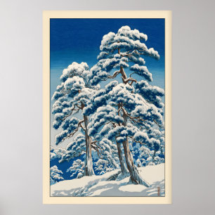 Impression d'hiver de Hasui Kawase, Pins enneigés