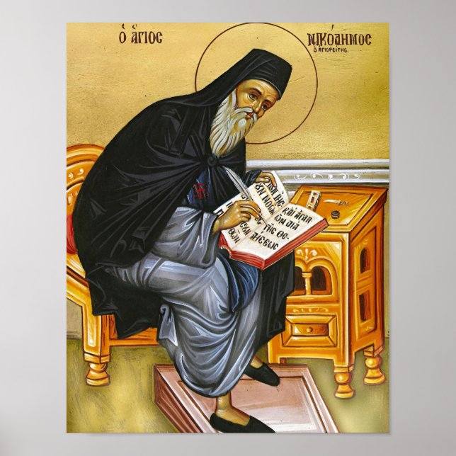 Impression d'icône orthodoxe de St. Nicodème l'Hag (Devant)