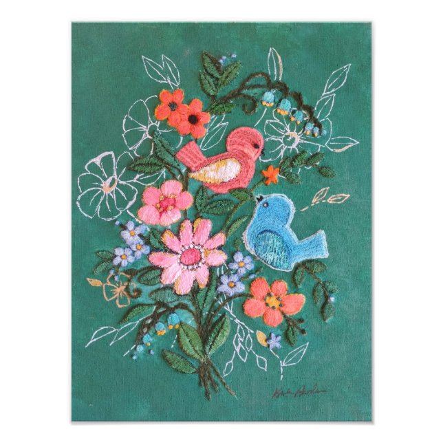 impression d'oiseaux et de fleurs (Devant)