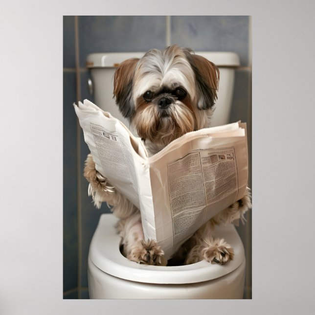 Impression drôle de salle de bain de Shih Tzu, lis (Devant)