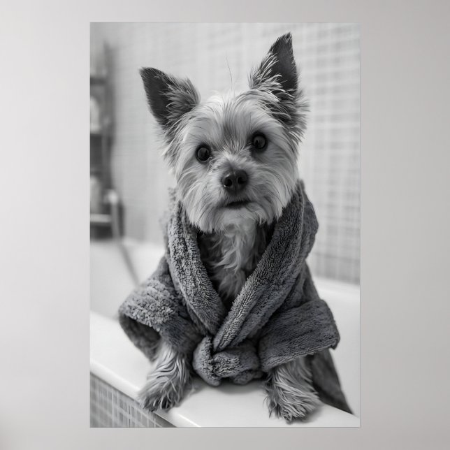 Impression drôle de Yorkshire Terrier en robe de b (Devant)