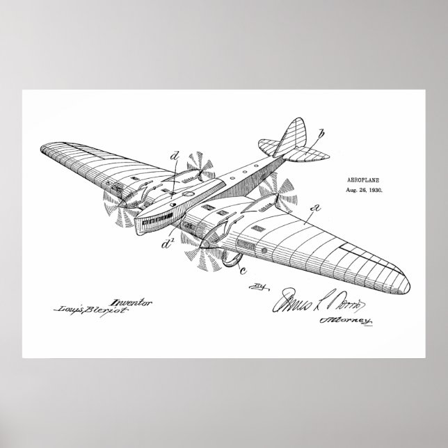 Impression du dessin d'art d'un brevet d'avion de  (Devant)