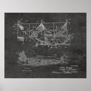 Impression du dessin de brevet d'avion Biplane Vin