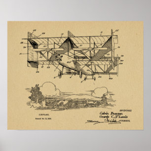 Impression du dessin de brevet d'avion Biplane Vin