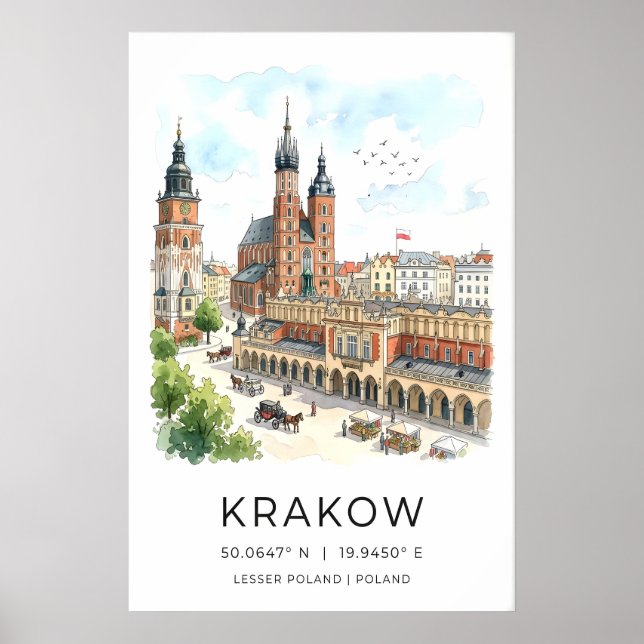Impression du paysage urbain de Cracovie Aquarelle (Devant)