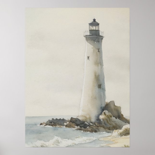Impression du phare, art vintage, aquarelle (Devant)