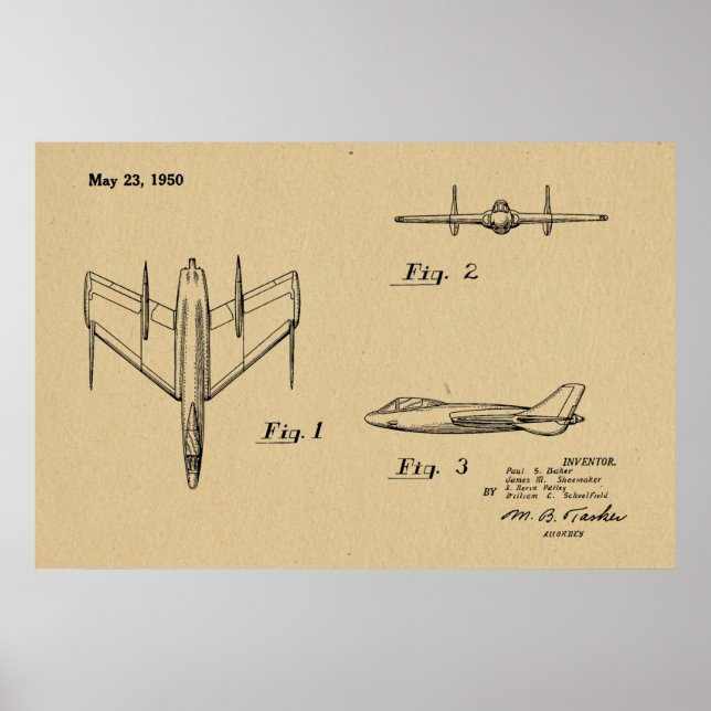 Impression d'un dessin d'avion à réaction de 1950 (Devant)