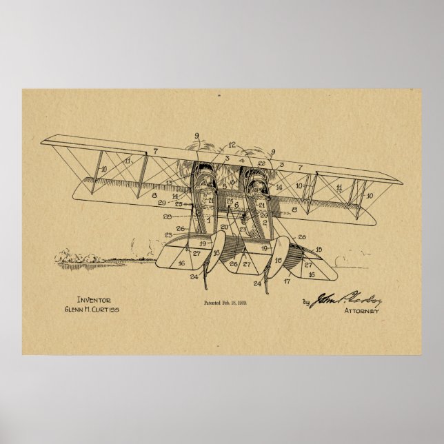 Impression d'un dessin d'avion Biplane de 1919 (Devant)