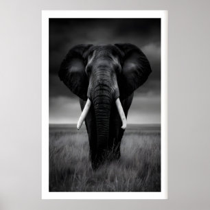 Impression éléphant de safari, noir et blanc, rega