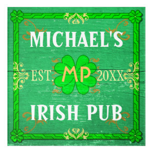 Impression En Acrylique Bière bar-pub irlandaise   Nom personnalisé
