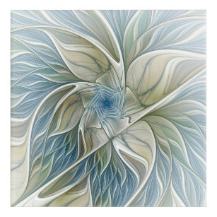 Impression En Acrylique Floral Dream Motif Abstrait Blue Khaki Fractal