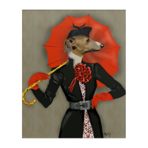 Impression En Acrylique Lévrier élégant et parapluie rouge