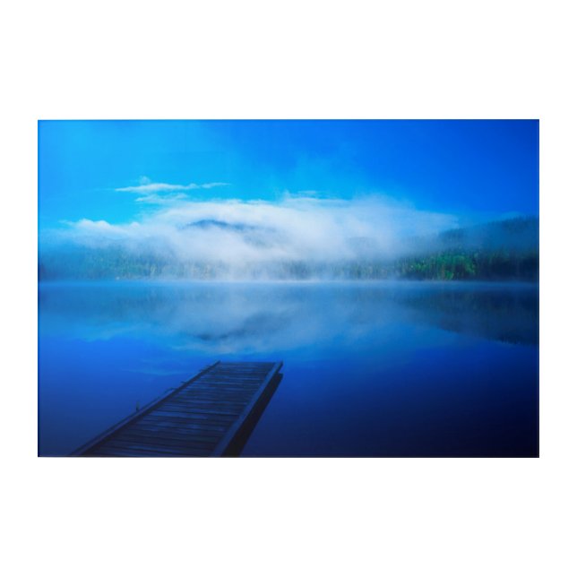 Impression En Acrylique Quai sur le lac de brouillard calme, Californie (Devant)