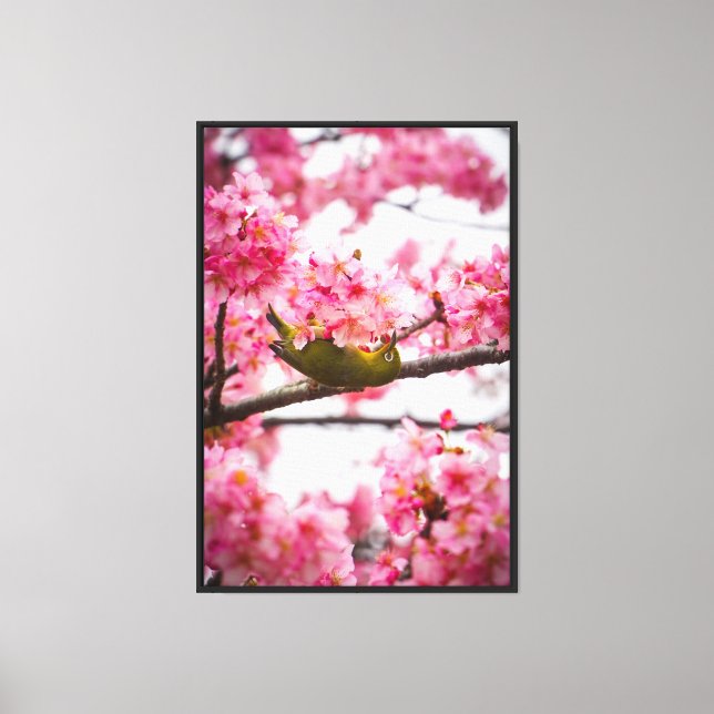 Impression en toile étirée - Cerisier Fleur Oiseau (Recto)