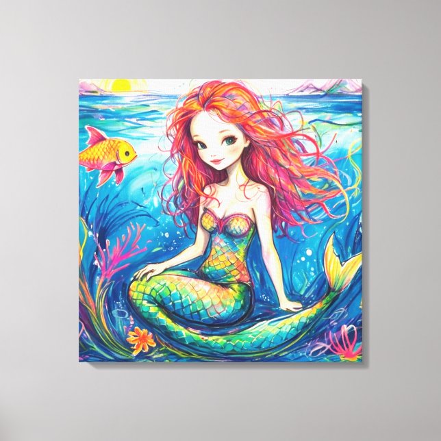 Impression en toile étirée - Petite Sirène & Mer (Recto)
