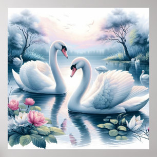 Impression en toile étirée - Swans in a Nénuphar P