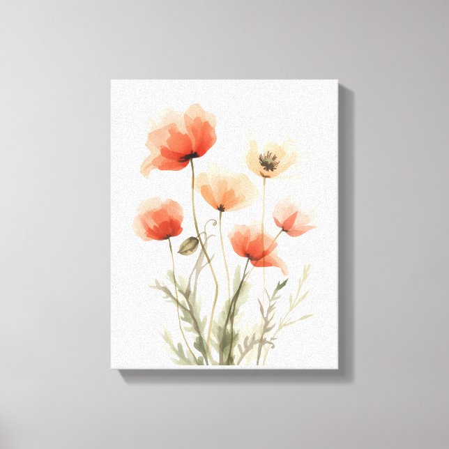 Impression florale aquarelle Coquelicots coraux (Recto)